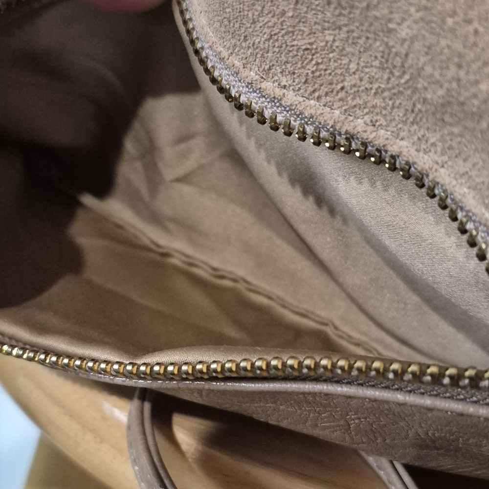 Cache Tan Leather Gold Beaded Rhinestone Wristlet - Picture 6 of 14